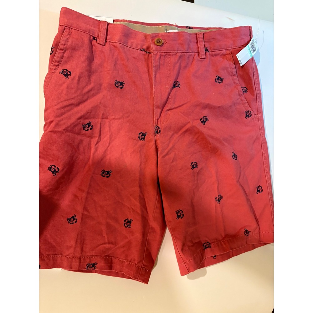 NWT IZOD Saltwater Beachtown Shorts Mens 34 Red Pink Crab Embroidered Chino 10.5
